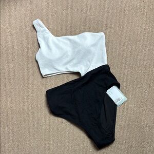 H&M Black and White One-Shoulder Swimsuit